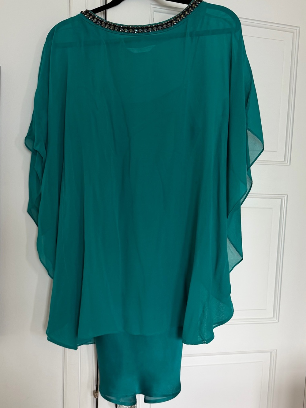 Trina Turk: Teal Beaded Neck Cape Dress